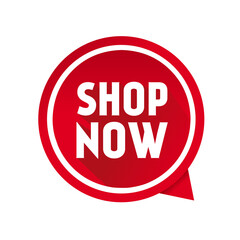 Shop now banner design. Flat style vector illustration isolated on white background.