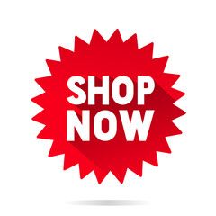 Shop now sticker banner design. Vector illustration on white background.
