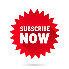 Banner Subscribe now sticker design. Social media concept. Vector illustration on white background.