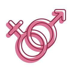 Linear pink icon. Male and female gender symbol. Gender sign. Traditional family relationship icon. Simple color vector isolated on white background