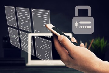 Employee confidentiality. Hands holding phone