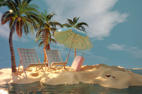 3d summer sale template. Composition of cute beach object