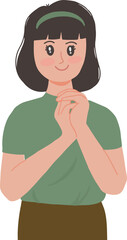 Woman with short hair feeling so blessed and happy face clasped her hands together vector illustration