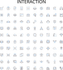 Interaction outline icons collection. Communication, Engagement, Response, Exchange, Dialogue, Discussion, Connection vector illustration set. Socializing, Networking, Interfacing linear signs