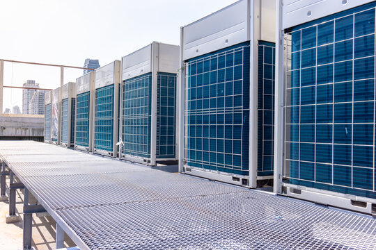 The air condensing units ( CDU )  from the roof top of the Building 