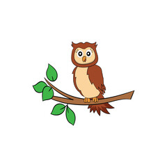 Vector cute  owl on tree branch  illustration.