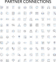 Partner connections outline icons collection. Partner, Connections, Relationships, Collaboration, Alliance, Linkage, Coordination vector illustration set. Affiliation, Networking, Association linear