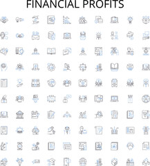 Financial profits outline icons collection. Profits, Financial, Earnings, Gains, Revenue, Profitably, Yield vector illustration set. Revenues, Profitability, Investment linear signs