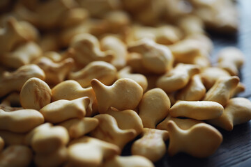 Closeup view of fish shaped crackers