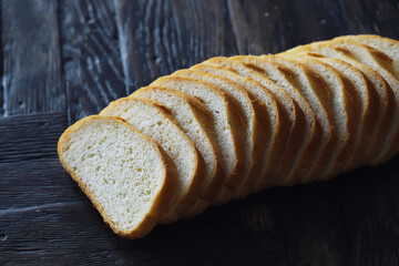 long loaf on a wooden board and knife isolated on a white background. Tasty bread