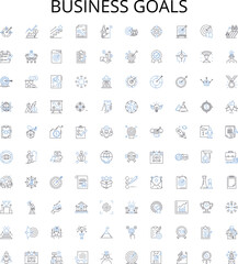Business goals outline icons collection. strategy, finance, profitability, growth, sales, expansion, targets vector illustration set. objectives, innovation, marketing linear signs