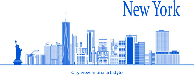 Fototapeta na wymiar new york city view in line art style (blue)