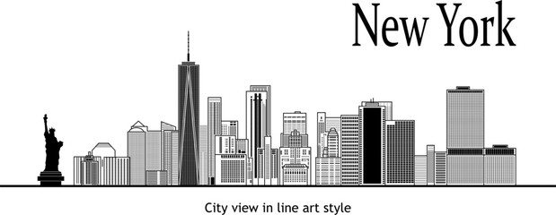 Fototapeta premium new york city view in line art style (black)