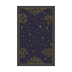 Tarot aesthetic golden card. Occult tarot design for oracle card covers. Vector illustration isolated in blue background