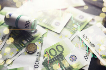 100 Euro banknotes as background, closeup. Money exchange