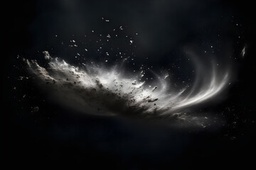 Obraz na płótnie Canvas Abstract design of white powder snow cloud explosion on dark background. Generative AI