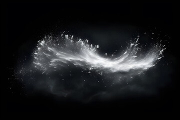 Abstract design of white powder snow cloud explosion on dark background. Generative AI