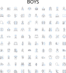 Boys outline icons collection. Boys, males, guys, teens, adolescents, youths, males vector illustration set. males, men, guys linear signs
