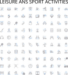 Leisure ans sport activities outline icons collection. Skiing, Swimming, Cycling, Hiking, Climbing, Kayaking, Mountaineering vector illustration set. Surfing, Kiteboarding, Snowboarding linear signs