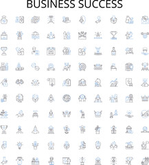 Business success outline icons collection. Success, Profit, Expand, Growth, Profit margin, Expand, Increase vector illustration set. Market, Customers, Lead linear signs