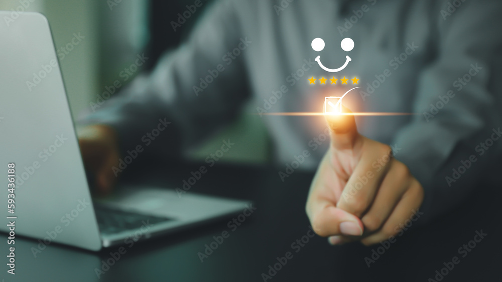 Aufkleber customer service satisfaction survey feedback for business review rating and best service or finance