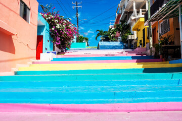 Isla Mujeres, Quintana Roo, Mexico, January 29nd, 2023: Rainbow stairs