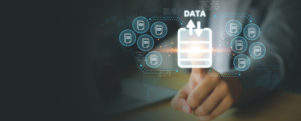 Database management cloud computing or data center cyber security file document transfer or business administrator analysis to growth and service information technology system concepts.