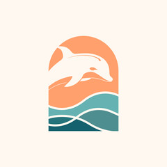 Modern dolphin logo illustration design with blue sea vector