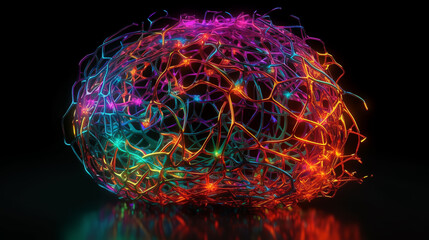 Global neural network. Neural cells with glowing nodes on bright colorful background artificial intelligence. Abstract image. Generative AI.