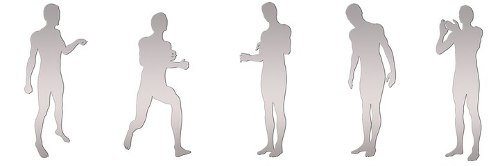 set of male silhouettes isolated on white background, 2d illustration
