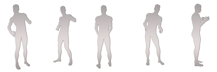 set of male silhouettes isolated on white background, 2d illustration