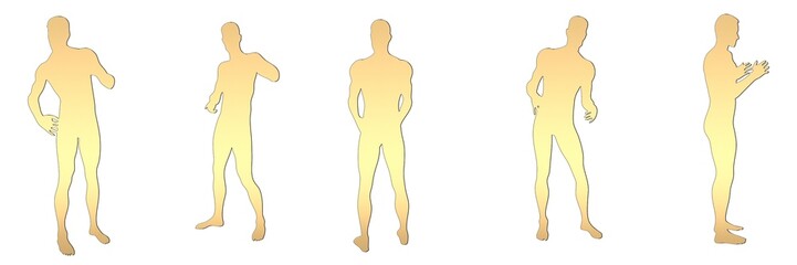 set of male silhouettes isolated on white background, 2d illustration