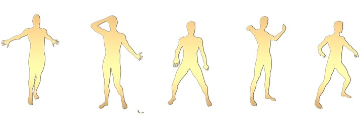 set of male silhouettes isolated on white background, 2d illustration