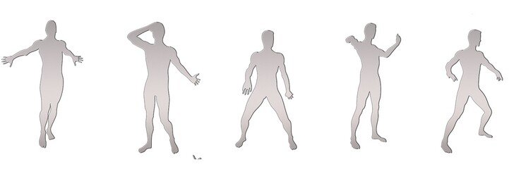 set of male silhouettes isolated on white background, 2d illustration