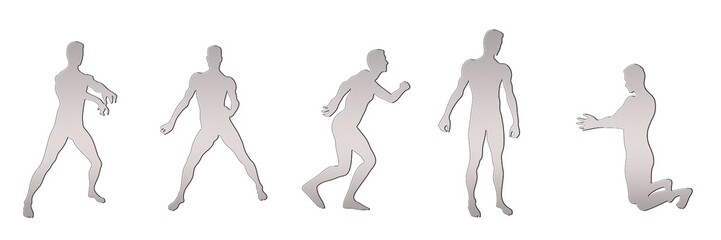 set of male silhouettes isolated on white background, 2d illustration