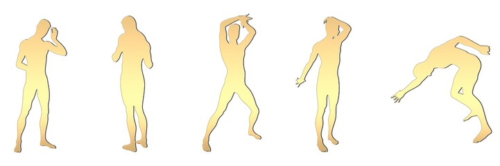 set of male silhouettes isolated on white background, 2d illustration