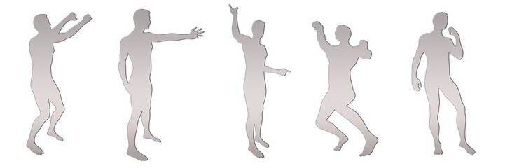 set of male silhouettes isolated on white background, 2d illustration