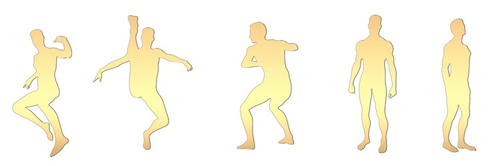 set of male silhouettes isolated on white background, 2d illustration