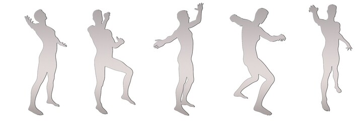 set of male silhouettes isolated on white background, 2d illustration