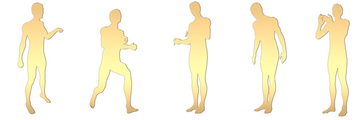 set of male silhouettes isolated on transparent background, 2d illustration
