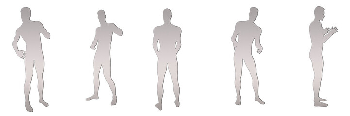 set of male silhouettes isolated on transparent background, 2d illustration
