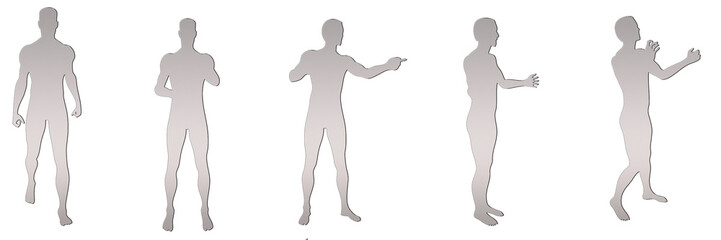 set of male silhouettes isolated on transparent background, 2d illustration
