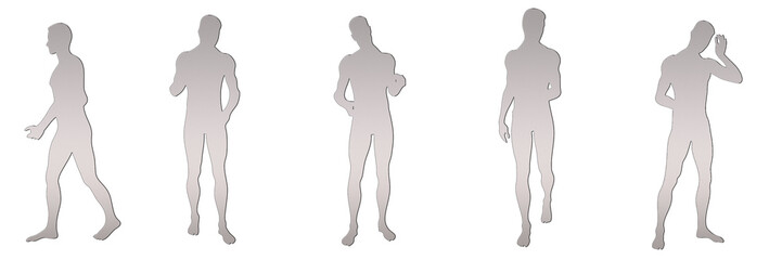 set of male silhouettes isolated on transparent background, 2d illustration
