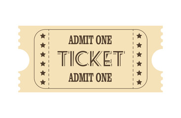 Classic retro ticket for cinema, circus, movie, theatre, cruise, concert and other events. Old vintage style in pastel colors.