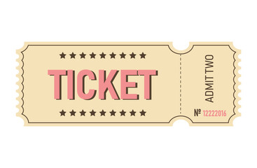 Classic retro ticket for cinema, circus, movie, theatre, cruise, concert and other events. Old vintage style in pastel colors.