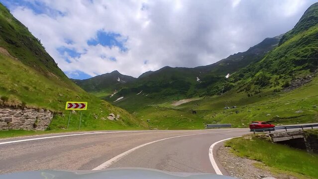 View Of The Transfagarasan Mountain Highway From A Car, Romania