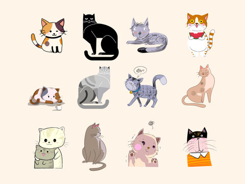 set of funny cartoon cats icon character vector illustration.