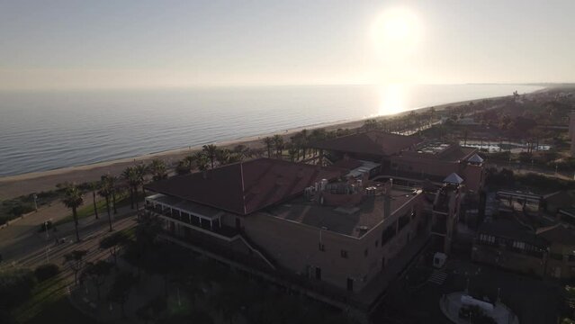 Aerial view of tourist resort Islantilla along Atlantic coastline, sandy beaches and scenery of natural beauty