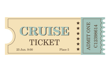 Classic retro ticket for cinema, circus, movie, theatre, cruise, concert and other events. Old vintage style in pastel colors.