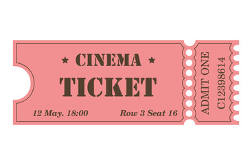Classic retro ticket for cinema, circus, movie, theatre, cruise, concert and other events. Old vintage style in pastel colors.